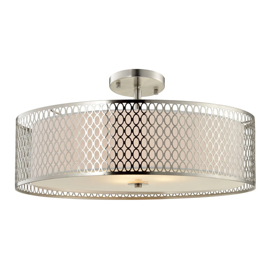 Woodbridge Lighting Spencer 3-Light Metal and Fabric Semi-Flush Mount in Nickel