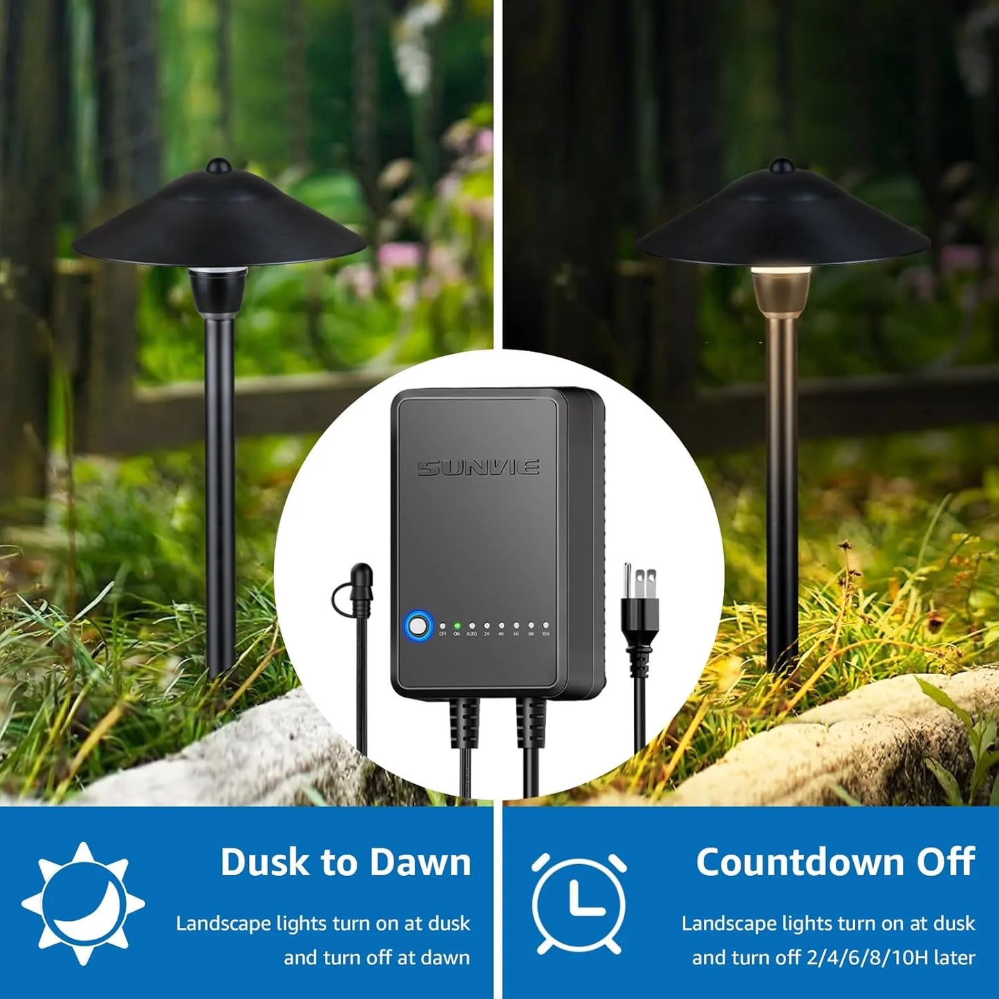 SUNVIE All-in-One Low Voltage Pathway Lighting Kit, 8 Pack LED Light with Transformer and Wire