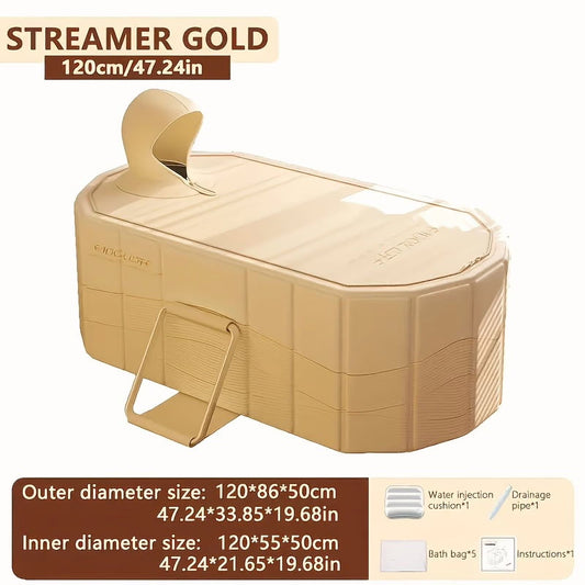 Portable Hot Tub & Ice Bath - Foldable, No Installation, Dual Drainage - Relaxation, Cold Water Therapy, Perfect Gift for Christmas & Halloween - Beige