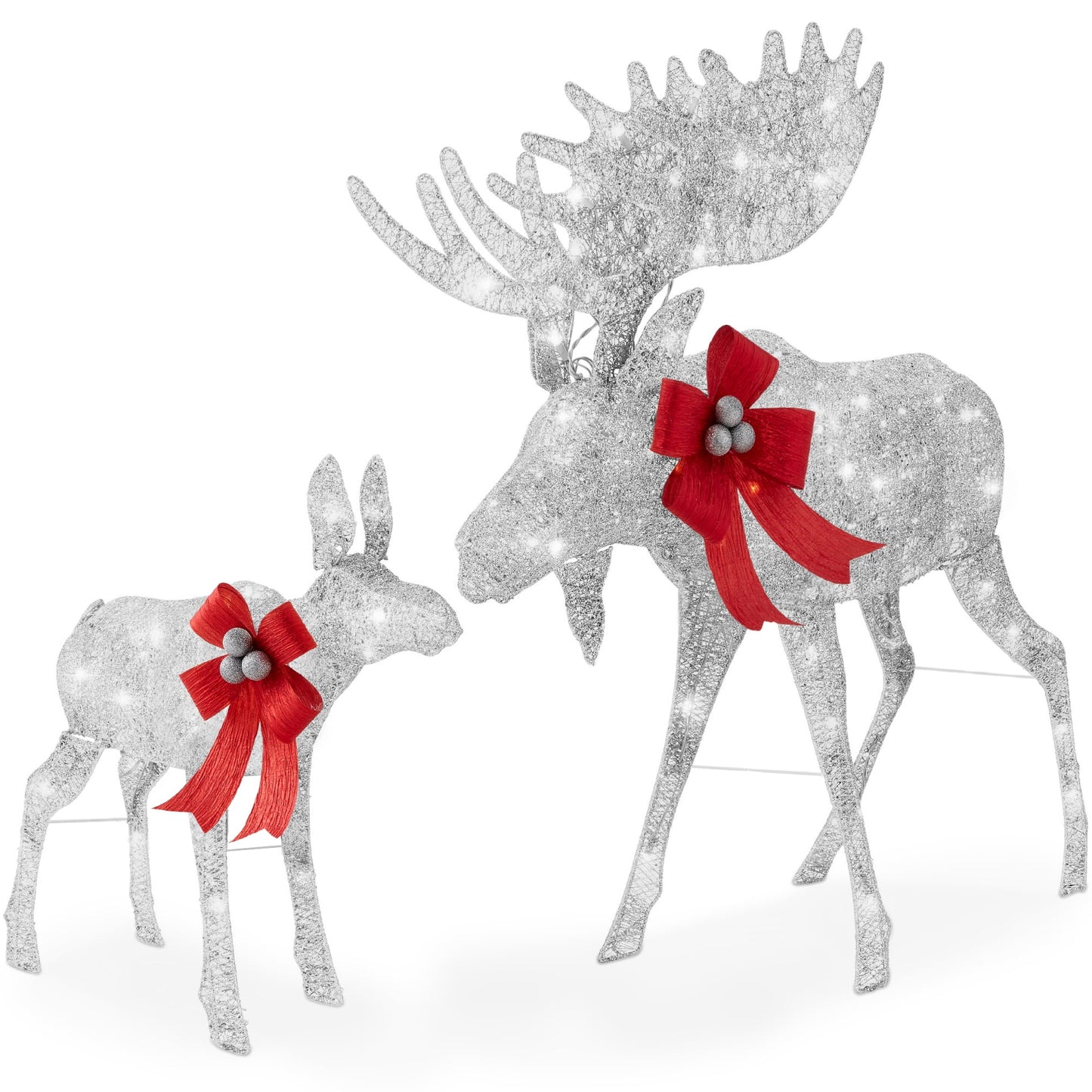 Best Choice Products 2-Piece Moose Family Lighted Christmas Yard Decor Set w/170 LED Lights, Stakes, Zip Ties - Gold