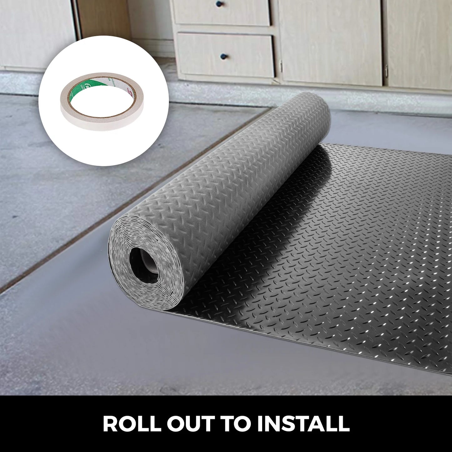 KFFKFF Garage Floor Mats 2 Rolls 17 x 3.6 ft Garage Mat 2.5mm Thickness Black Garage Flooring PVC Garage Mats for Under Car
