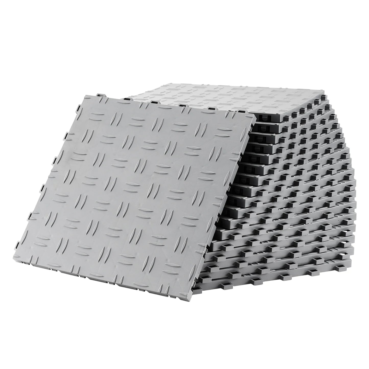 KFFKFF Garage Tiles 12x12 in 50 Piece Garage Floor Tiles Silver Interlocking
