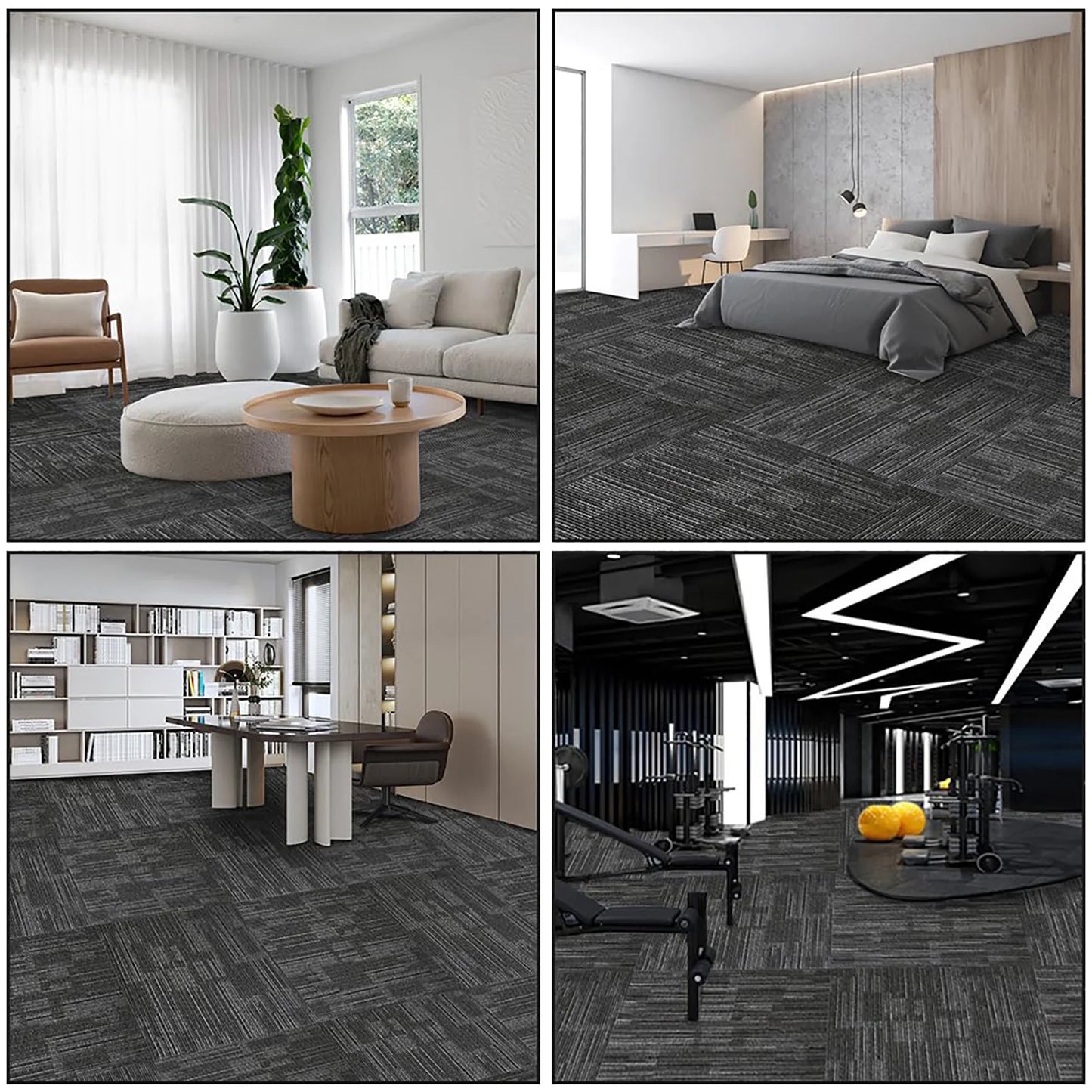LITA Dark Grey 24" x 24" Carpet Tiles Reusable DIY Carpet Squares for Home Commercial, 18 Pcs (72 Sq.Ft)