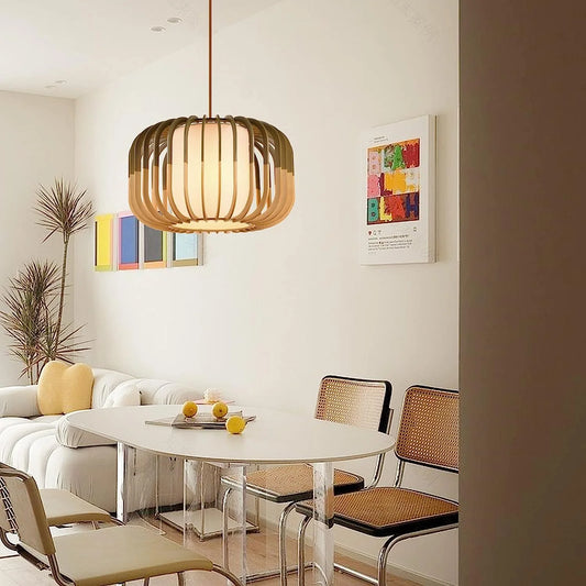 Arturesthome Wood Pendant Lights, Wicker Drum Chandelier Boho Pendant Light Basket Lighting Fixture, Large Natural Woven Hanging Lamp for Kitchen Island Dining Room Entryway
