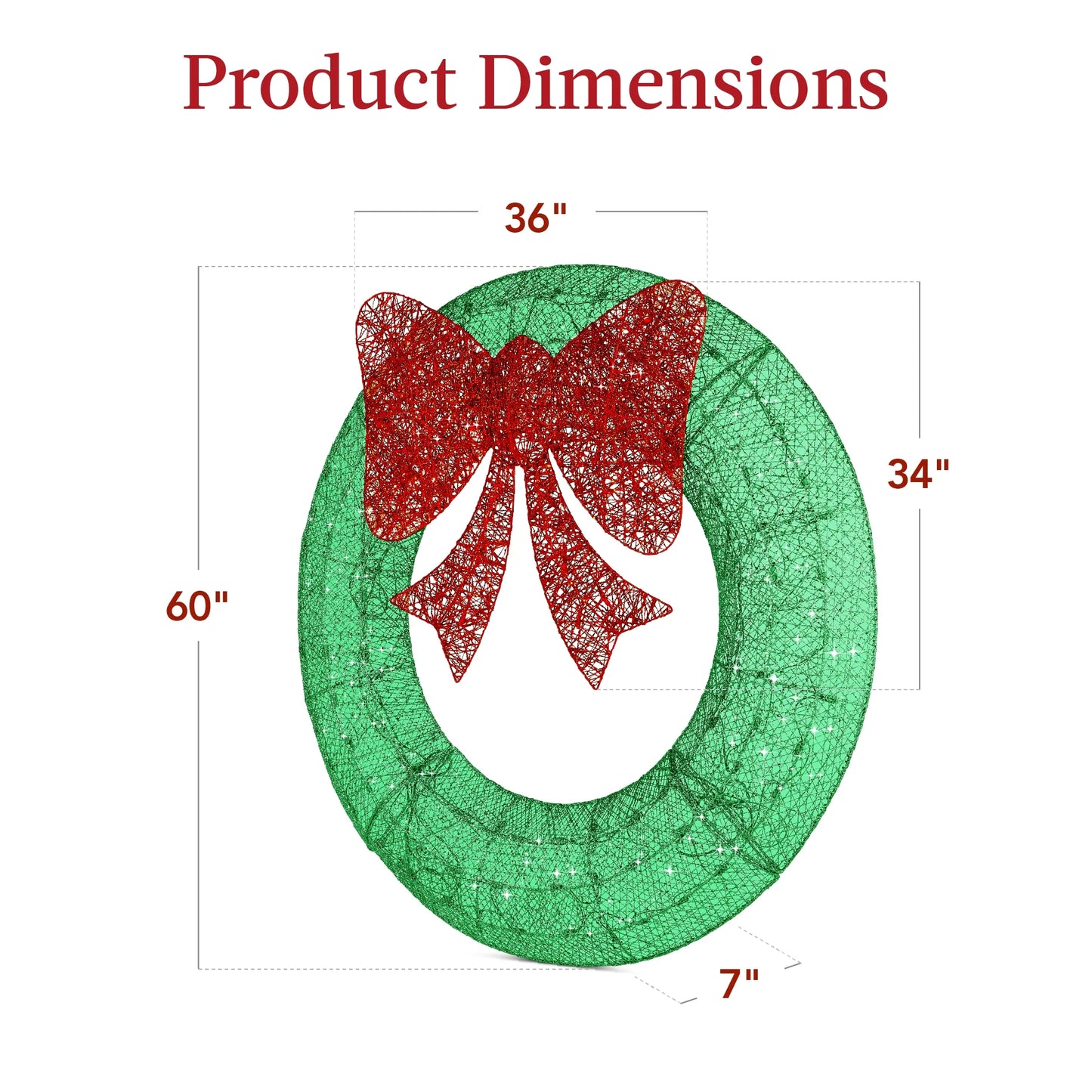 Best Choice Products 60in Pre-Lit Outdoor Christmas Wreath, LED Metal Holiday Decor w/206 Lights, Bow - Green/Red