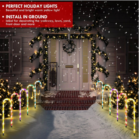 Christmas Pathway Lights Outdoor 21" 10 Pack 8 Lighting Modes Flickering Pathway Christmas Marker Lights Outdoor Waterproof Christmas Lighting Decoration Light
