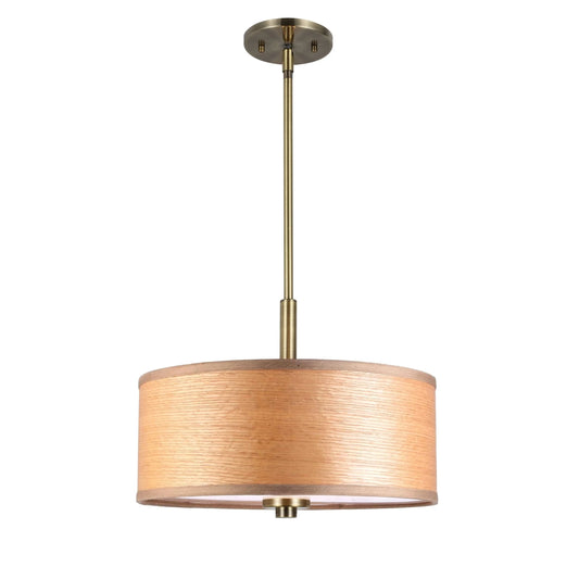 Woodbridge Lighting Drum 15" 3Lt Wood Pendant in Brass/Veneer Brulee