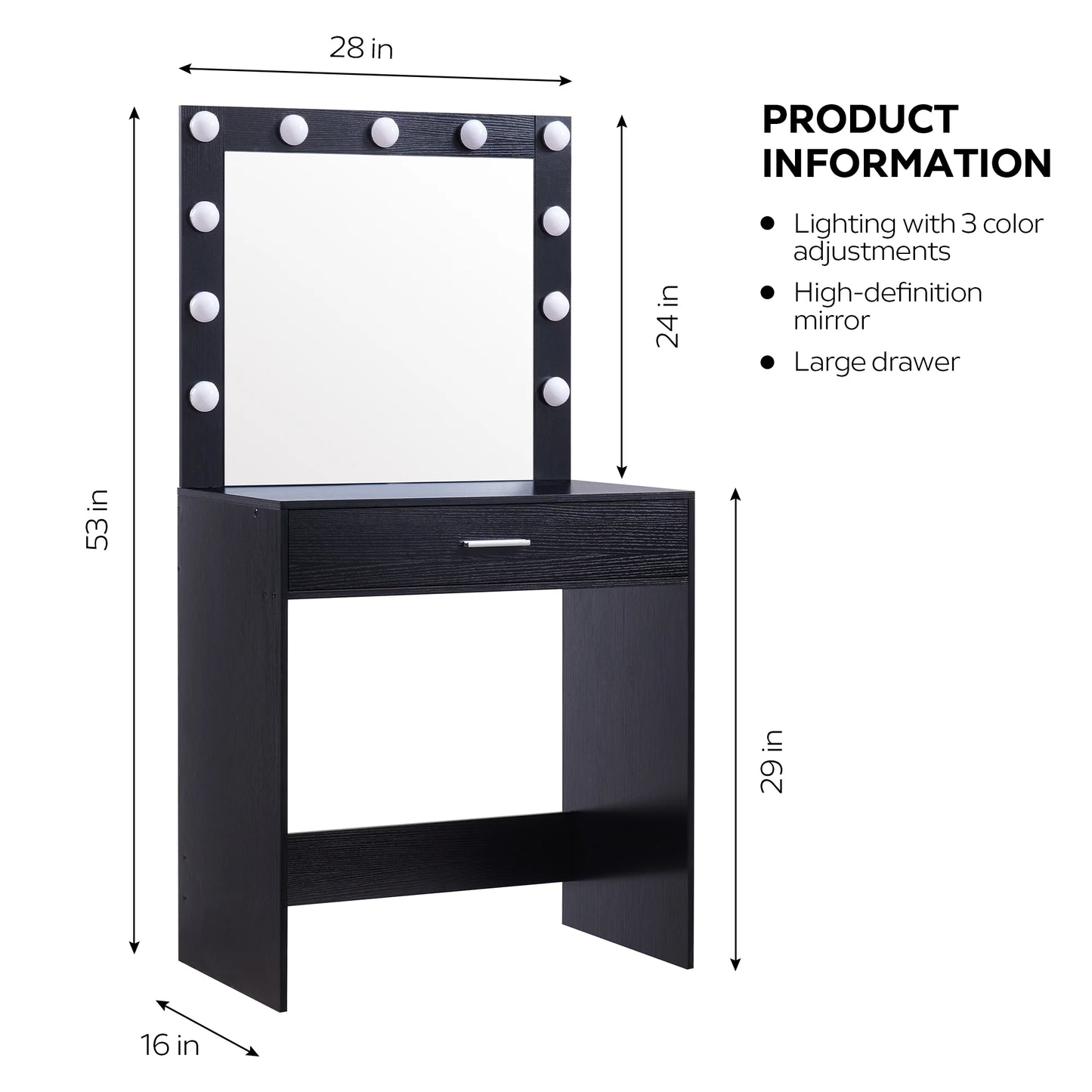 Vanity Desk With Mirror, Makeup Table Desk With Drawer, 3 Lighting Modes Adjustable Brightness Vanity Makeup Table For Small Space Home Living Room