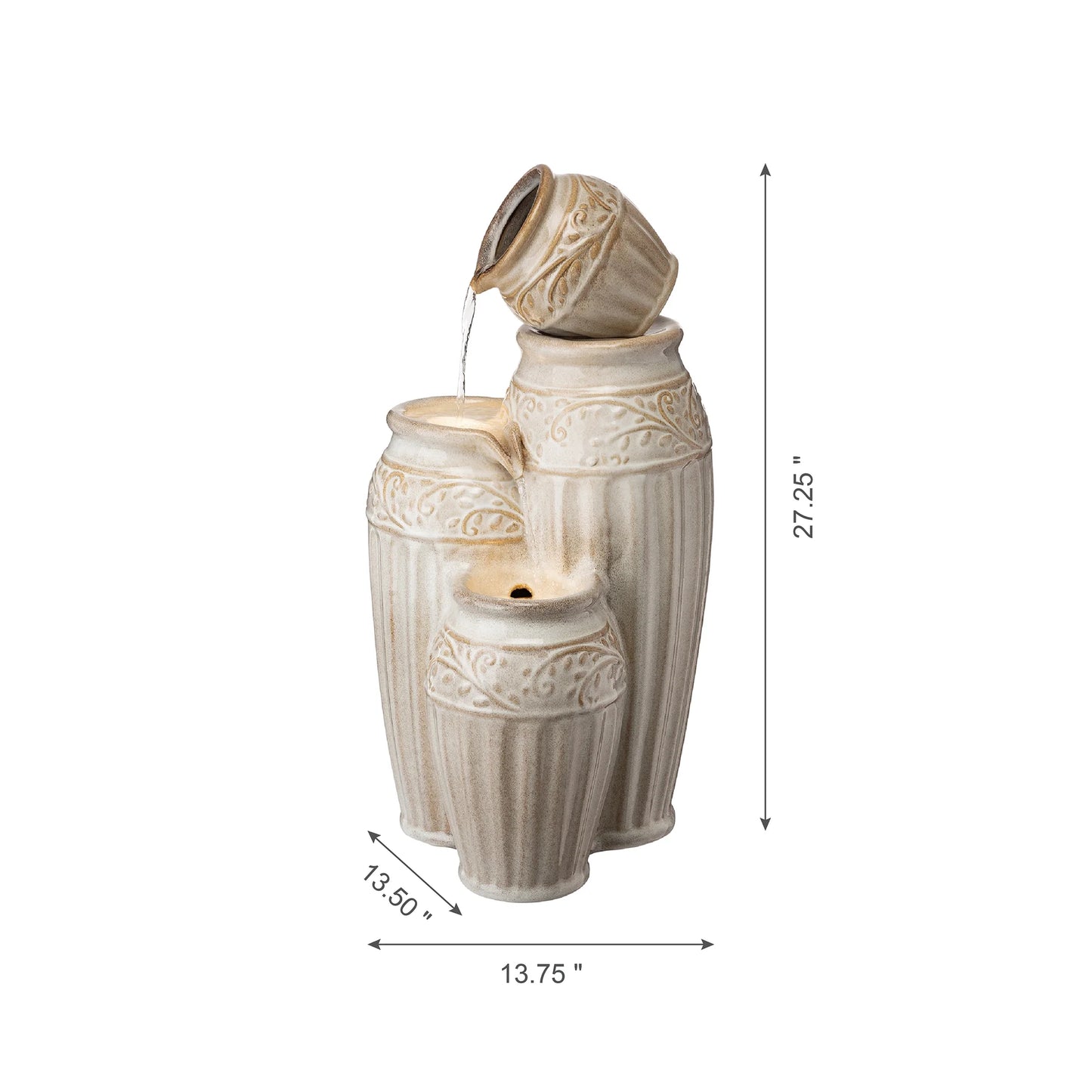 Glitzhome 27.25" 4 Tier Embossed Pattern Ceramic Pots Electrical Water Fountain with LED Light