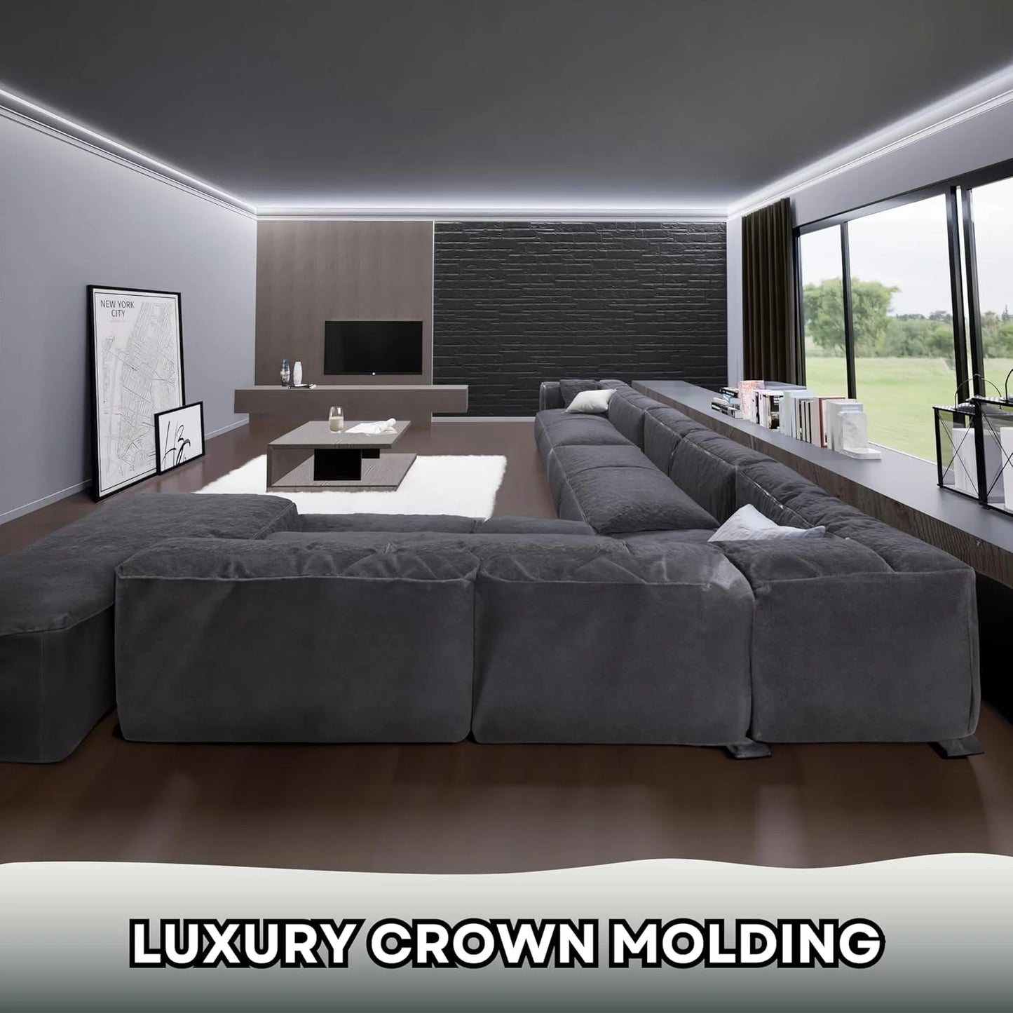 7-Piece 94.5? (55.12 ft) Crown Molding with Duct Kit for Seamless Ambient Home Accent Lighting | Waterproof Channel for Easy LED Strip Installation (CROWN MOLDING WITH LED DUCT)