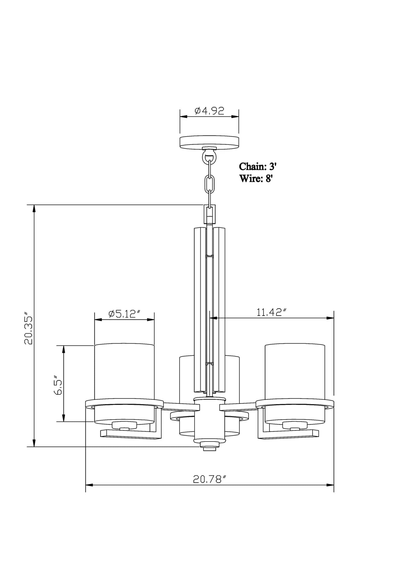 2404-03-55-Forte Lighting-Halo - 3 Light Chandelier-20.5 Inches Tall and 20.75 Inches Wide-Brushed Nickel Finish -Traditional Installation