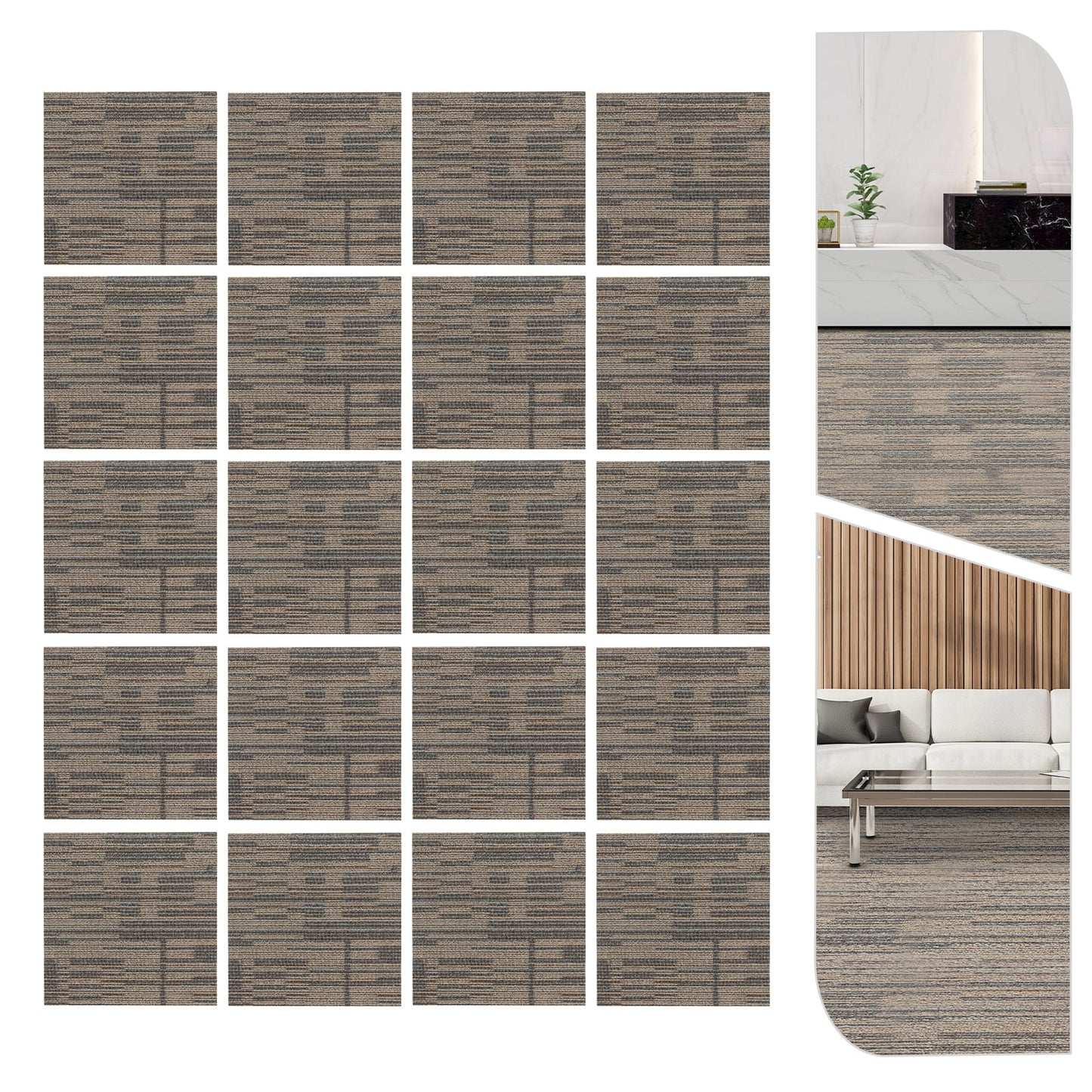 20Pcs Modern Square Carpets 20x20-inch Repeated Use Floor Tile Washable Mats 5.5mm Thickness Carpet for Cement Wood Ceramic Tiles and Flooring