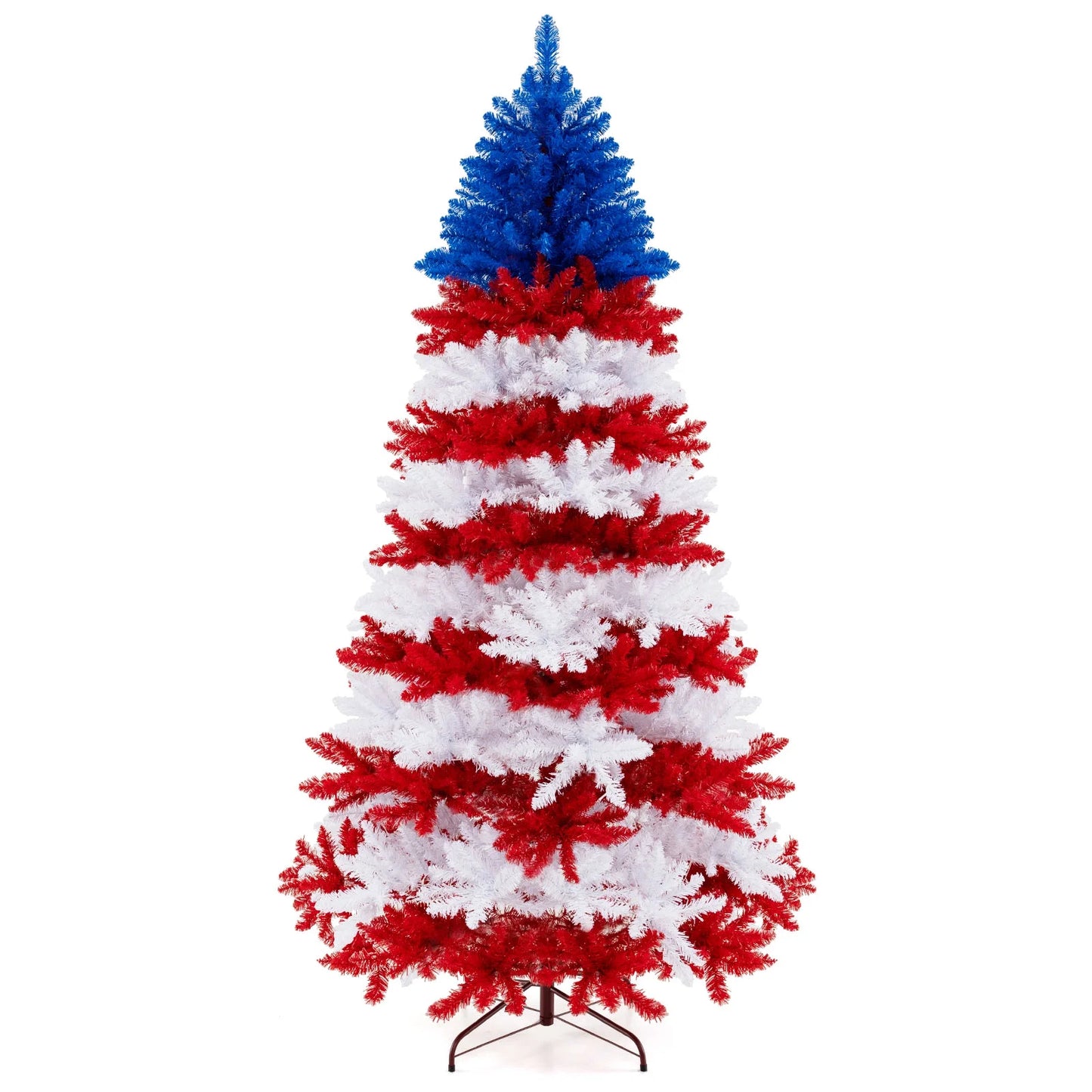 Costway 7.5 FT Patriotic Pre-Lit Artificial Christmas Tree with 1341 Branch Tips 480 Lights