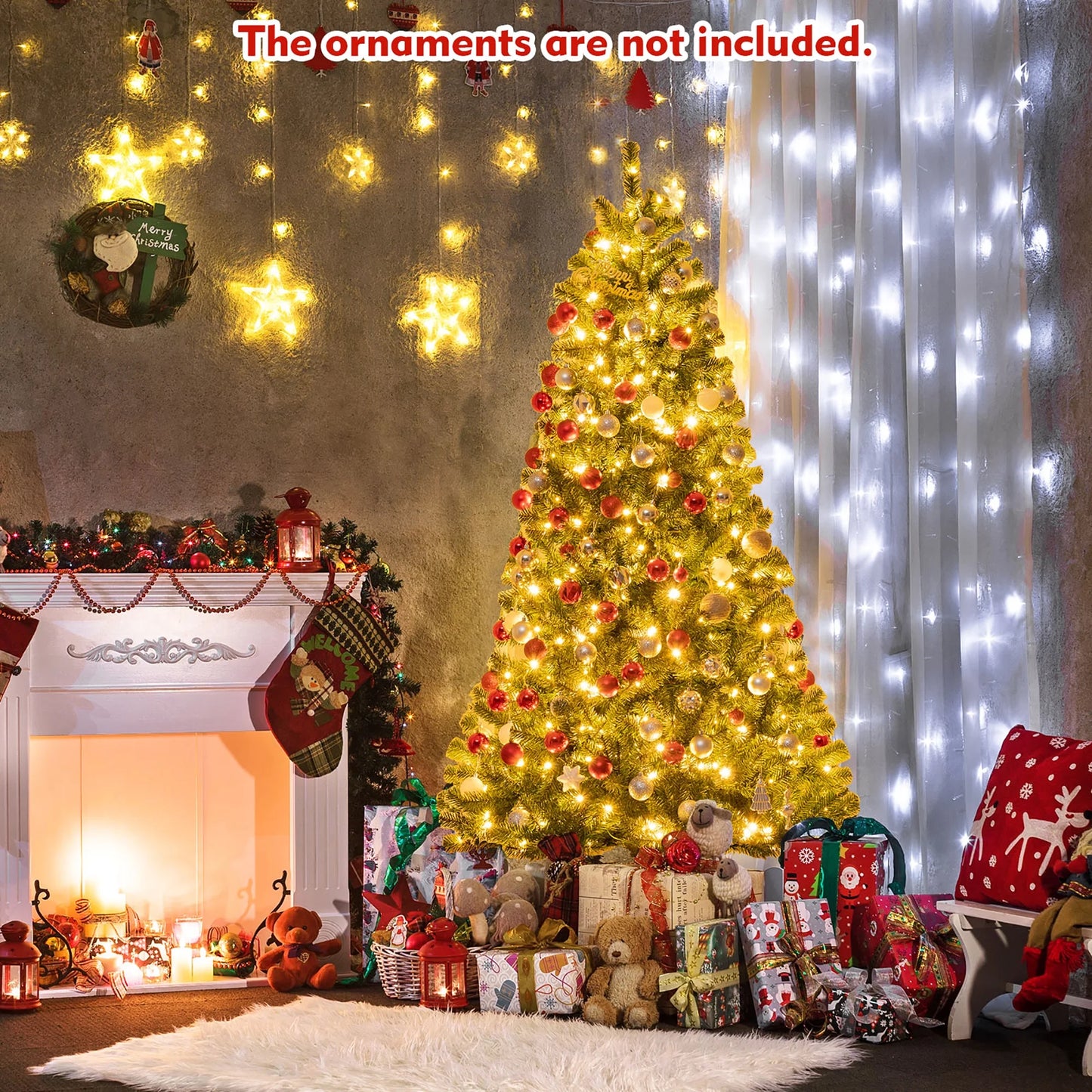 Costway 7ft Pre-lit Hinged Christmas Tree w/Remote Control & 9 Lighting Modes