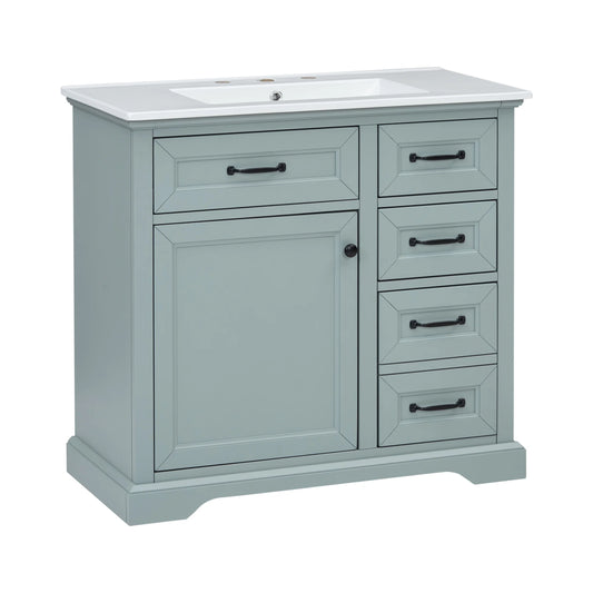 Christopher Knight Home 36" Bathroom Vanity with Sink, Tip-out Drawers, Soft-Close Doors, Grey
