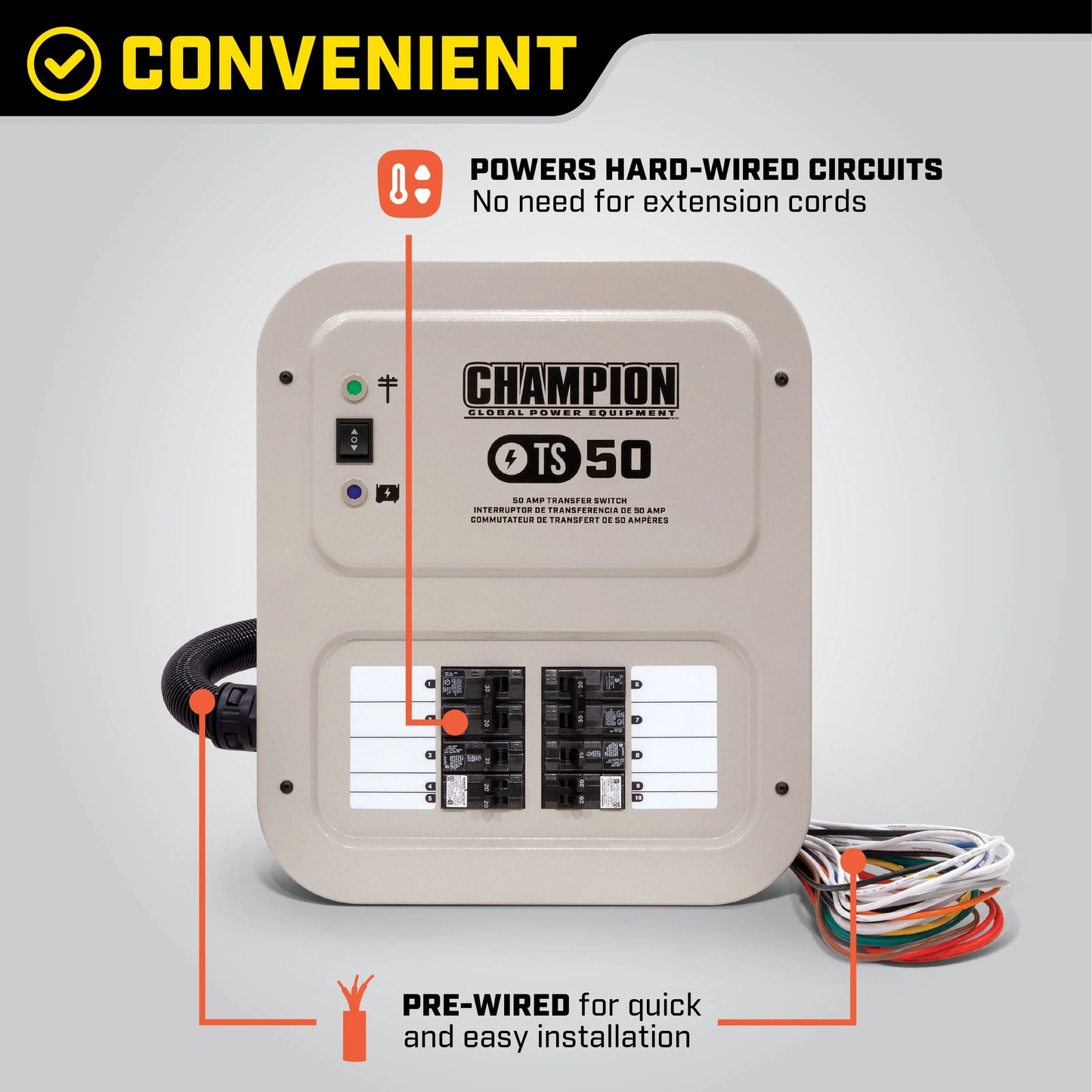 Champion Power Equipment 50Amps 240 Volts Manual Transfer Electrical Switch