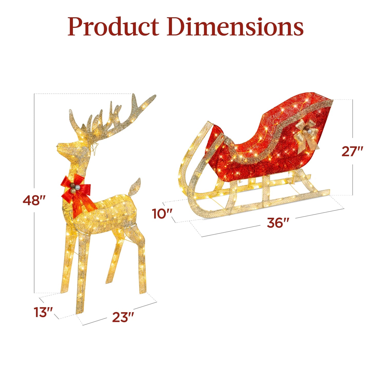 Best Choice Products Lighted Christmas 4ft Reindeer & Sleigh Holiday Outdoor Decor Set w/205 LED Lights, Stakes - Gold