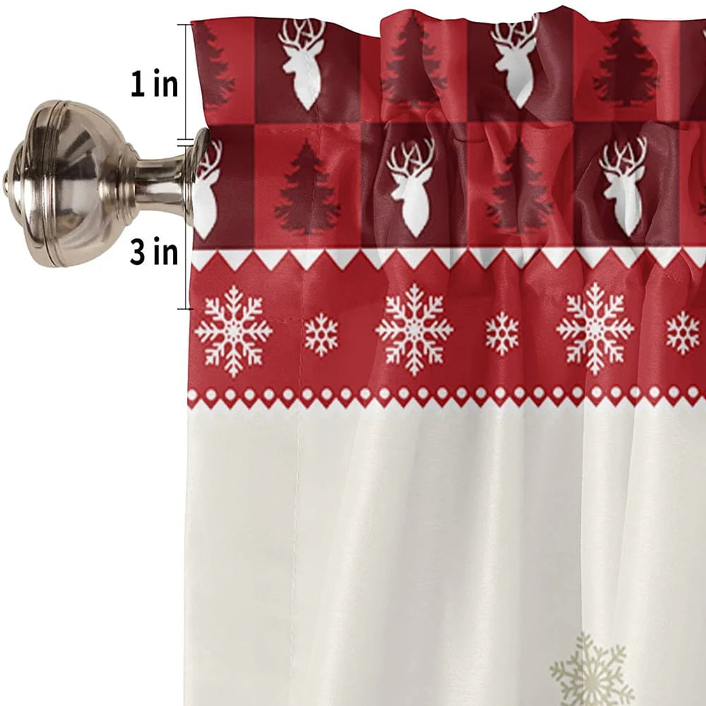 Capreze Christmas Window Drapes Xmas Kitchen Valance Short Curtain Slot Top Window Drapes Curtain Cafe Tier Christmas Short Curtain D W:91"x H:18"