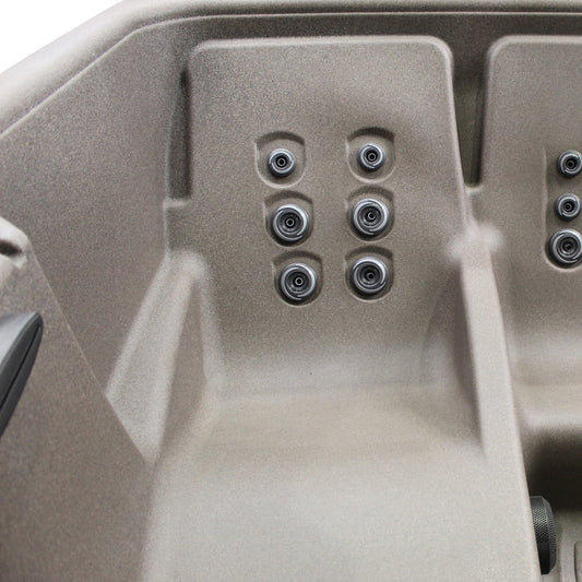 All New 2025 Origin 5-Person Mocha Lounger 30 Jet Plug and Play, 240V Hot Tub, Real Stainless Heater, Ozone, Waterfall and Upgraded Lighting