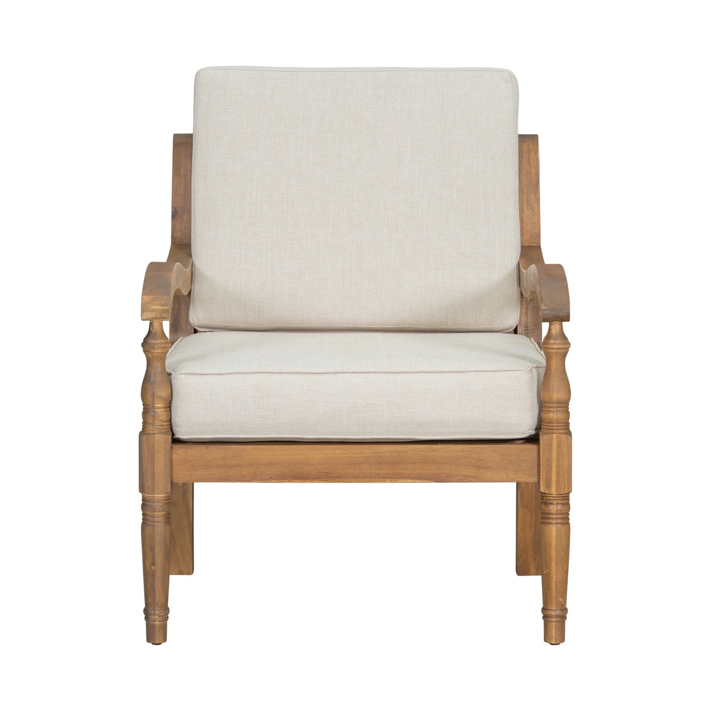 Christopher Knight Home Classic Carved Outdoor Lounge Chair with Cushions, Solid Wood Frame, Beige