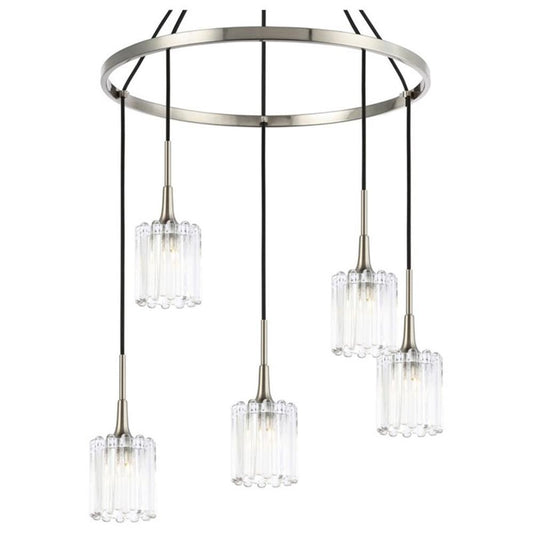 Woodbridge Lighting Regent Park 5Lt Glass Chandelier in Satin Nickel/Swizzle