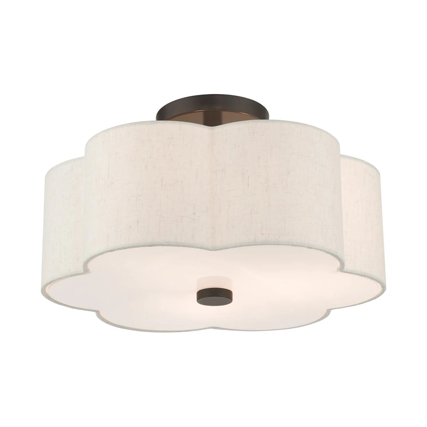 Livex Lighting Solstice 15" 3-Light Metal & Fabric Semi Flush in Brushed Nickel