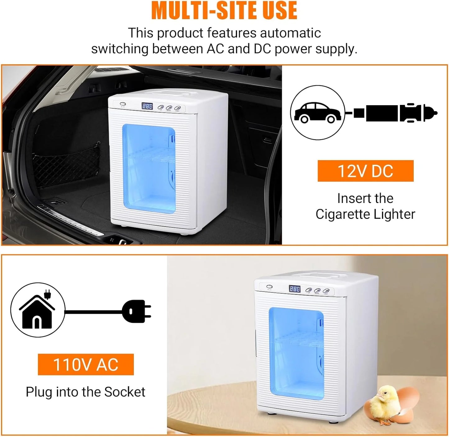 Garvee 25L Reptile Incubator for Hatching Eggs - Portable Scientific Laboratory Incubator, Temperature Controlled 10° C-60° C for Small Reptiles, Cooling and Heating Digital Incubator, 12V/110V Black
