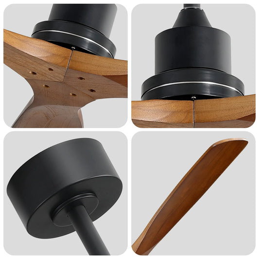 "Sofucor 52"" Traditional Ceiling Fan with Downrod Mount, Indoor Use, Remote Control, LED Lighting"