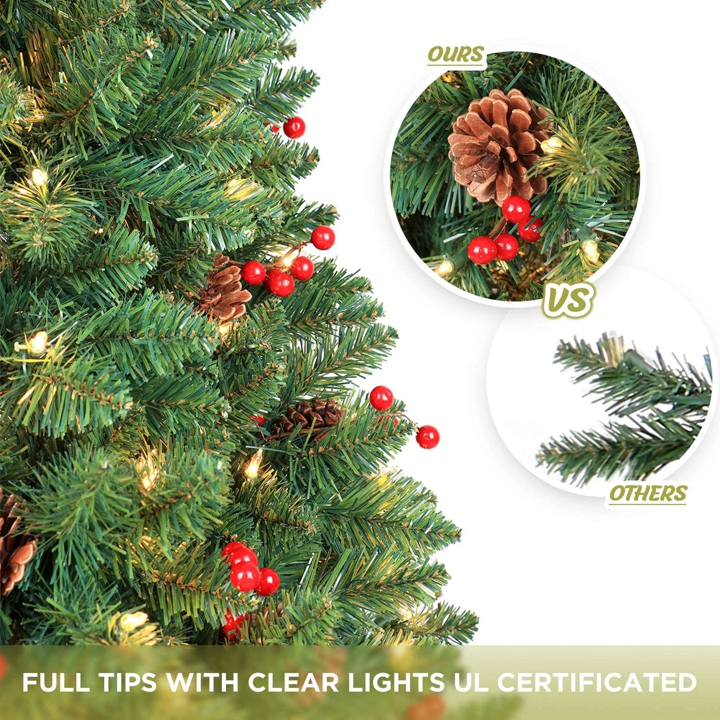 Jostyle 4.5FT Pre-Lit Christmas Tree, Decorated with 300 Clear Lights and Realistic 516 Thicken Tips