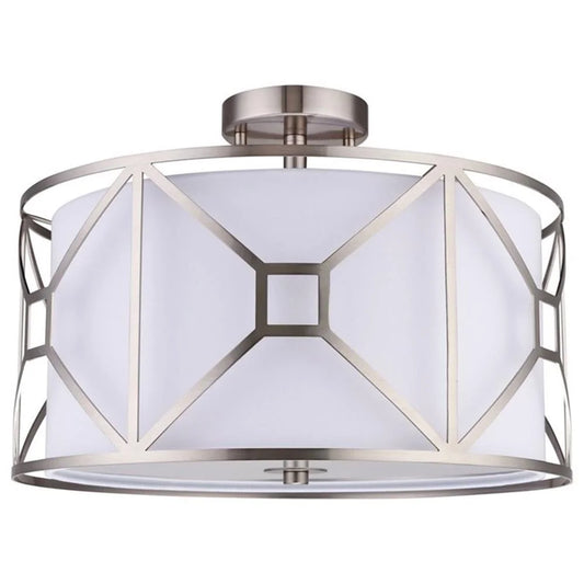 Woodbridge Lighting Regan 17" 3-Light Steel & Fabric Semi-Flush in Satin Nickel
