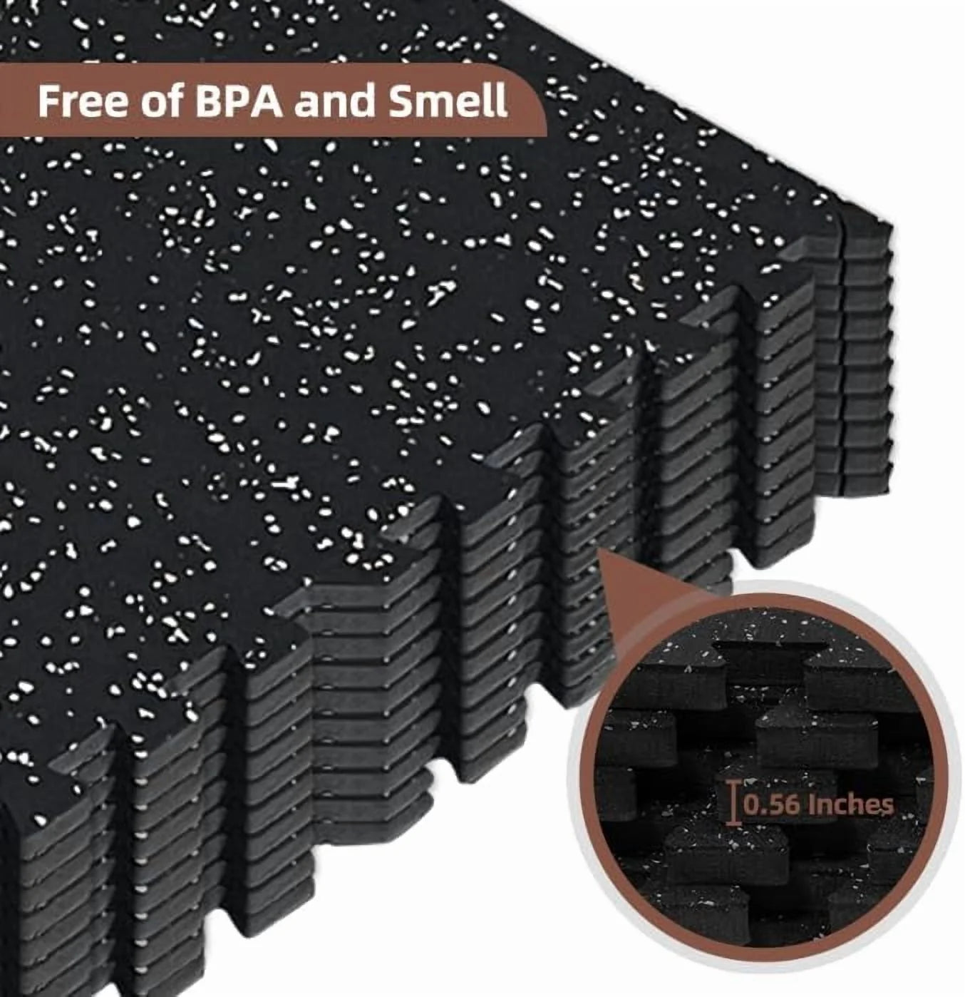 Bistlass Interlocking EVA Foam Floor Tiles, 12-Pack (48 sq ft) 0.56" Thick High-Density Black Tiles for Gym Equipment, Home Workouts & Protective Flooring