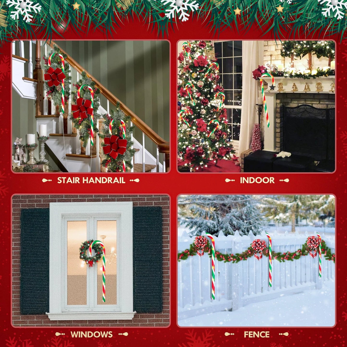 Christmas Candy Cane Lights 21 Inch 10 Pack 8 Lighting Modes Flickering Candy Pathway Marker Outdoor Indoor Waterproof UL Listed Christmas Lighting Decoration Light