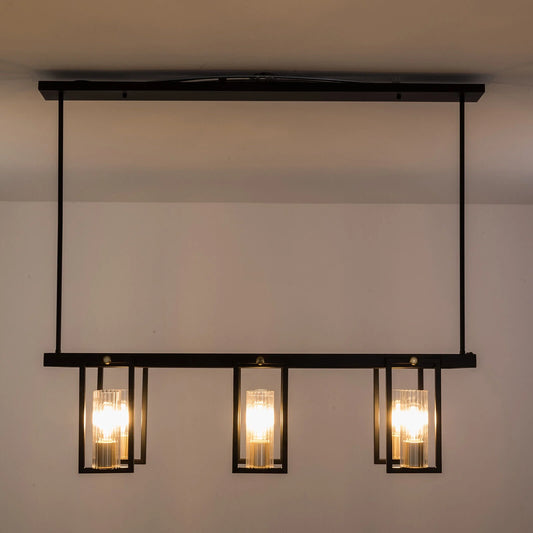 Gold Finish 6-Light Kitchen Island Lighting, Modern Linear Pendant Light Fixture