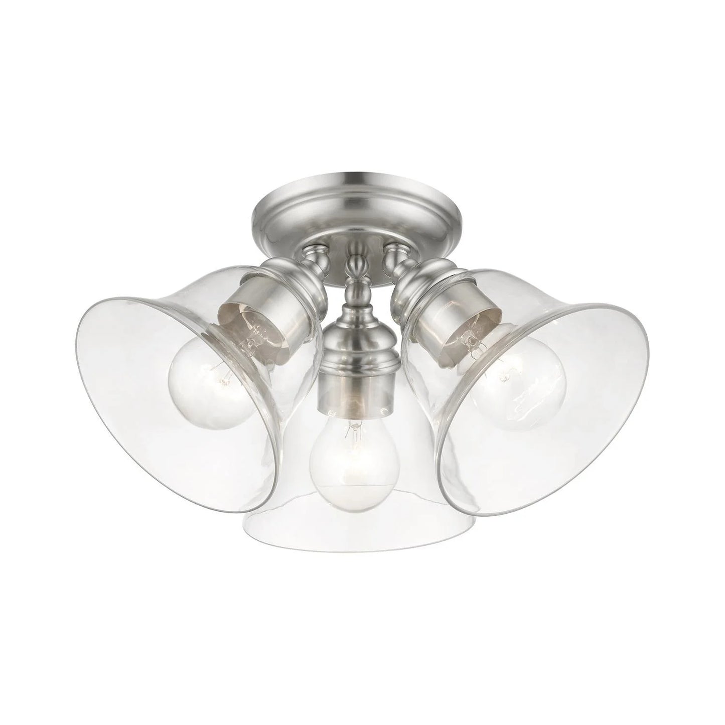 46489-04-Livex Lighting-Moreland - 3 Light Large Semi-Flush Mount In Transitional Style-7.5 Inches Tall and 14.5 Inches Wide-Black Finish
