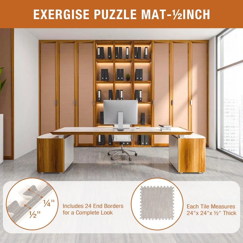 ARVAKOR Wood Grain Puzzle Mat 1/2-in, 24 Tiles EVA Foam Interlocking Floor Tiles (96SQ FT) for Secure Indoor Room Workout Flooring and Playmat