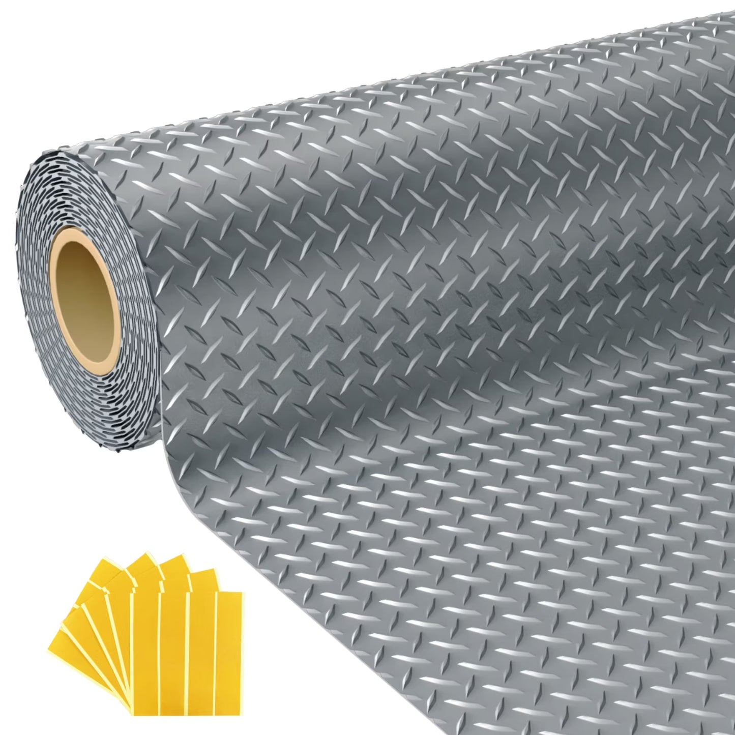 7.5x25 FT Garage Floor Mat, 2.8mm Thickened Flooring Roll for Under Car with 20Pcs Tapes, 188SQFT Diamond Plate, Non-Slip Floor Protector Mat for Garage, Warehouse, Gyms, Trailer