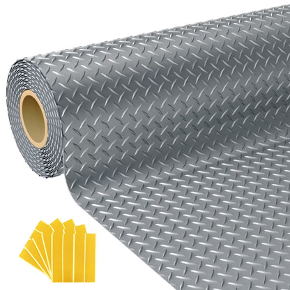 7.5x25 FT Garage Floor Mat, 2.8mm Thickened Flooring Roll for Under Car with 20Pcs Tapes, 188SQFT Diamond Plate, Non-Slip Floor Protector Mat for Garage, Warehouse, Gyms, Trailer
