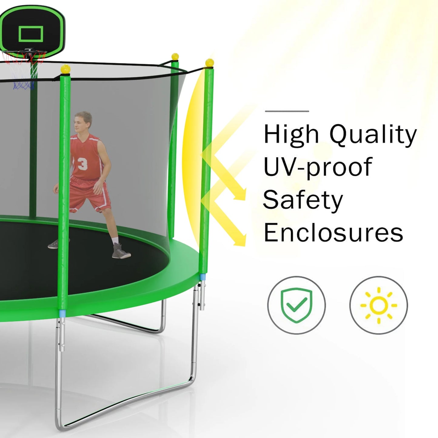 CITYLE 12FT Trampoline for Adults and Kids, No-Gap Design Heavy-Duty Outdoor Trampoline with Enclosure Net, Basketball Hoop, Lights, Wind Stakes, Christmas Birthday Gift