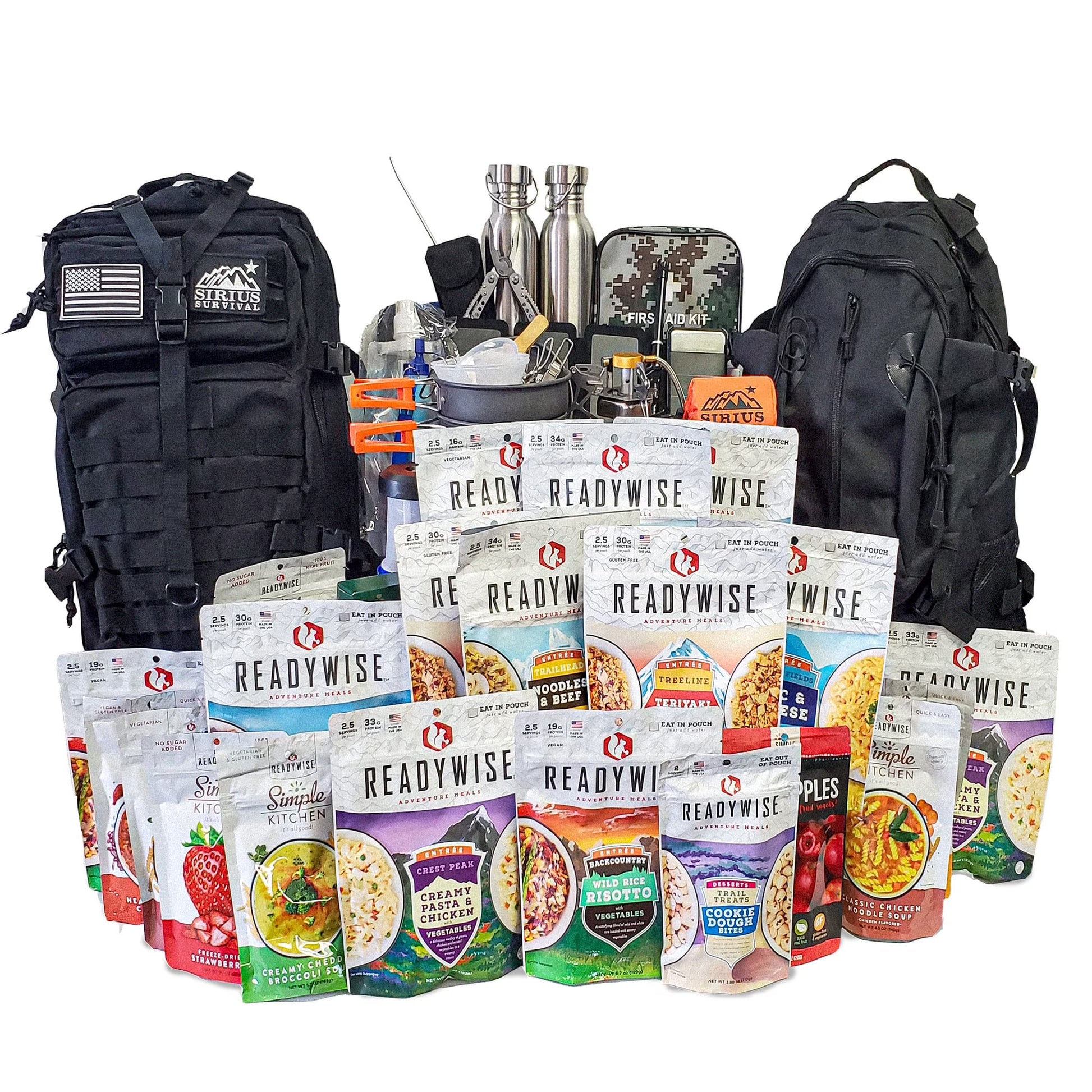 Family Comfort 72 Emergency Survival Kit/Backpack - 72 Hour for 2 People - Disaster Preparedness - Delicious ReadyWise Food, Gear, Lighting, First Aid, Tools & More - Camo