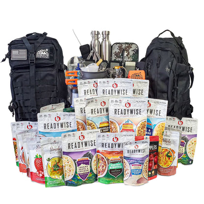 Family Comfort 72 Emergency Survival Kit/Backpack - 72 Hour for 2 People - Disaster Preparedness - Delicious ReadyWise Food, Gear, Lighting, First Aid, Tools & More - Camo