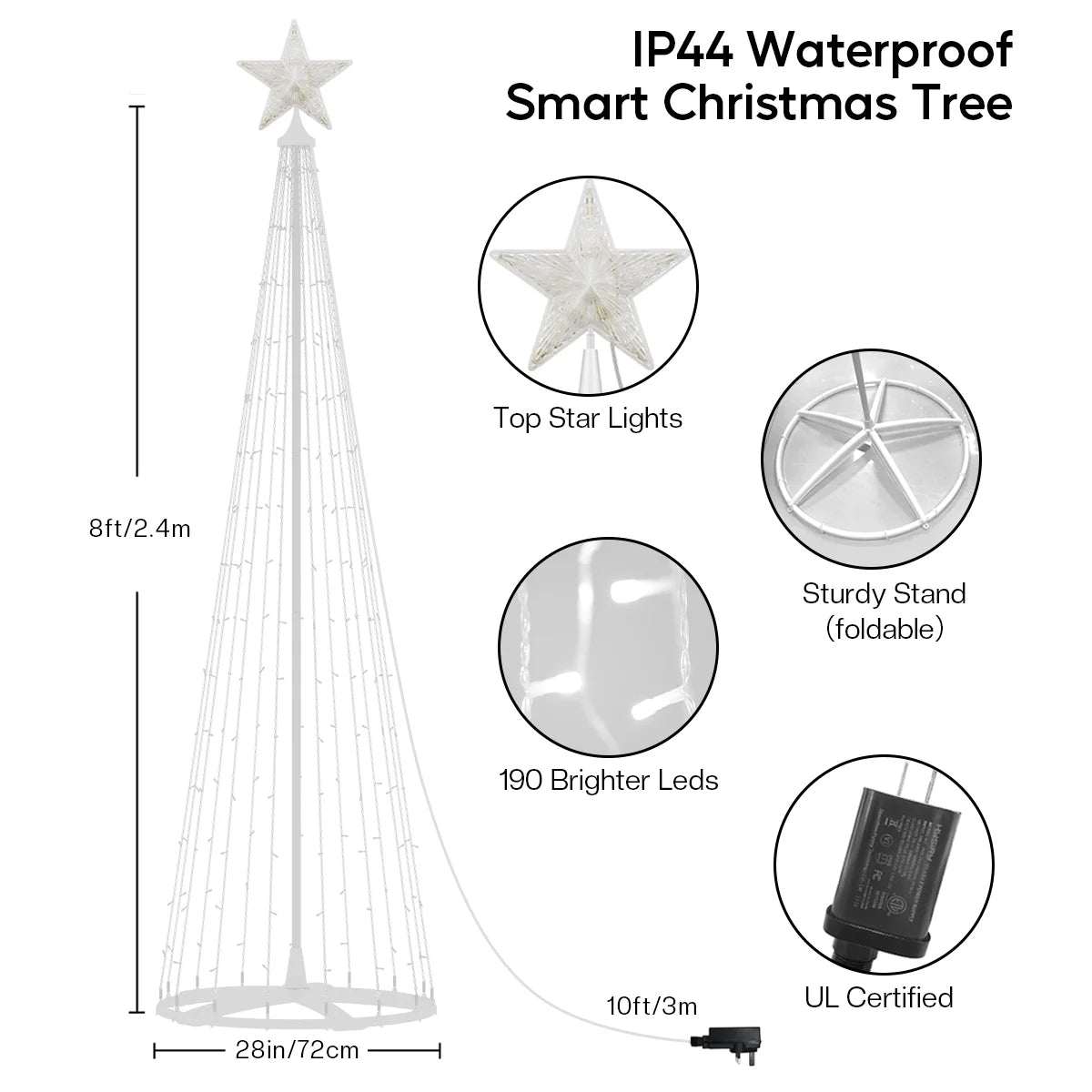 8FT 191 LED Christmas Cone Tree Smart Light with 58 Modes DIY Timer Remote Dimmable Artificial Christmas Tree for Porch Yard Patio Indoor Outdoor Xmas Holiday Decor