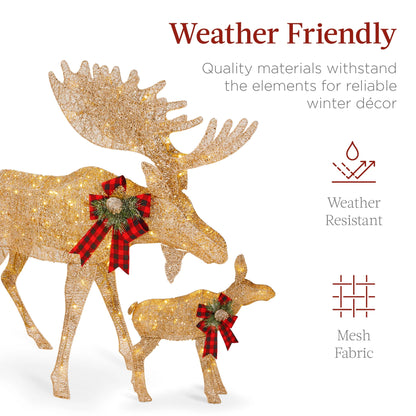 Best Choice Products 2-Piece Moose Family Lighted Christmas Yard Decor Set w/170 LED Lights, Stakes, Zip Ties - Gold