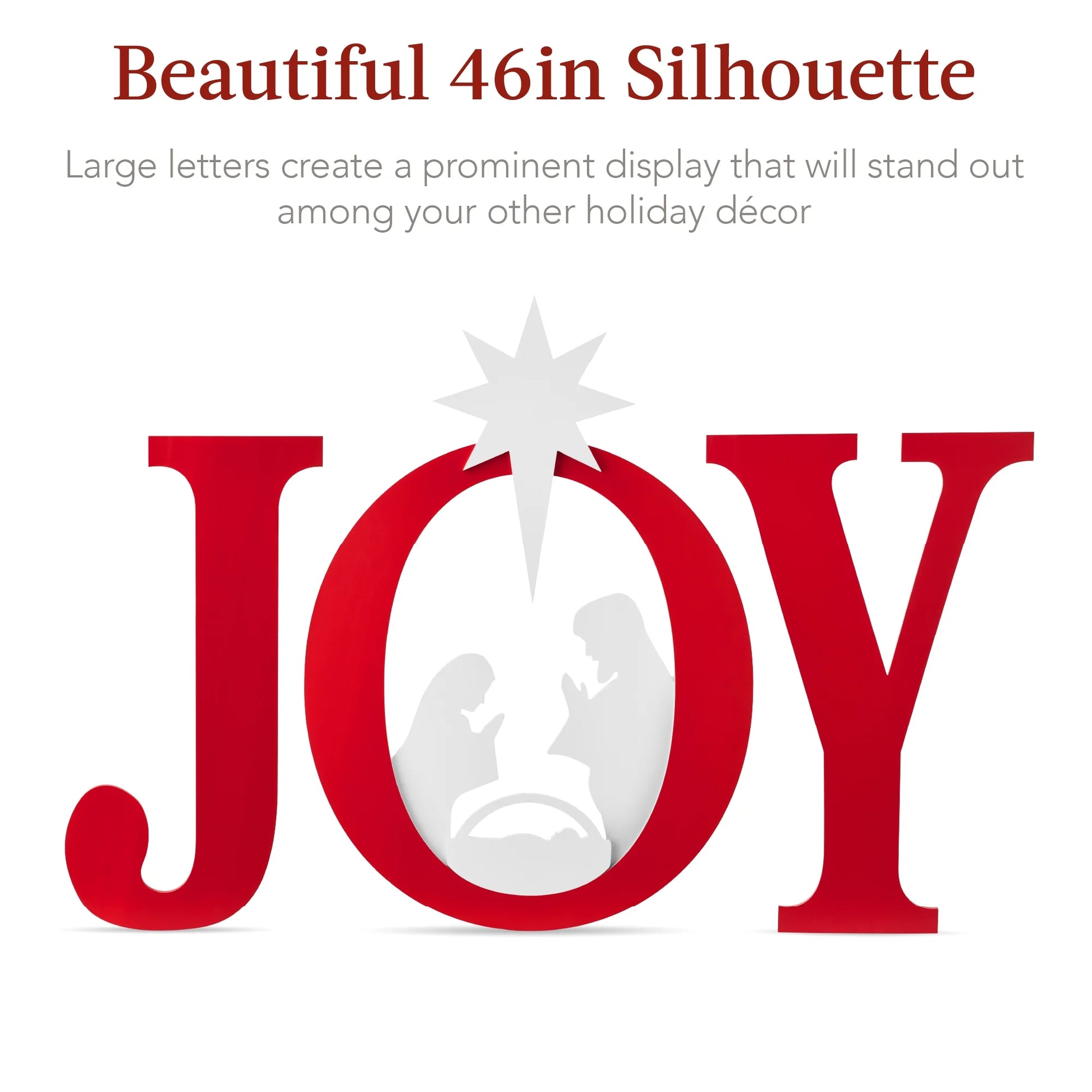 Best Choice Products 46in Outdoor JOY Christmas Nativity Decoration w/Weather Resistant PVC, Ground Stakes - Red/White