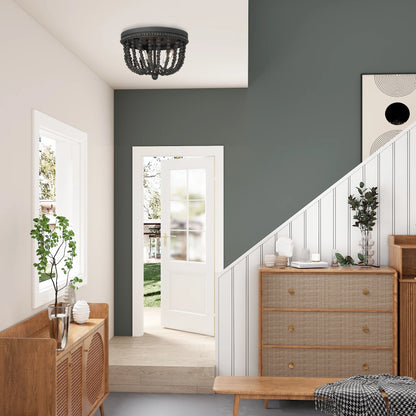 ACROMA Fidenza 3-light Boho Beaded Flush Mount Ceiling Light Farmhouse Coastal Dome Lighting Aged Zinc