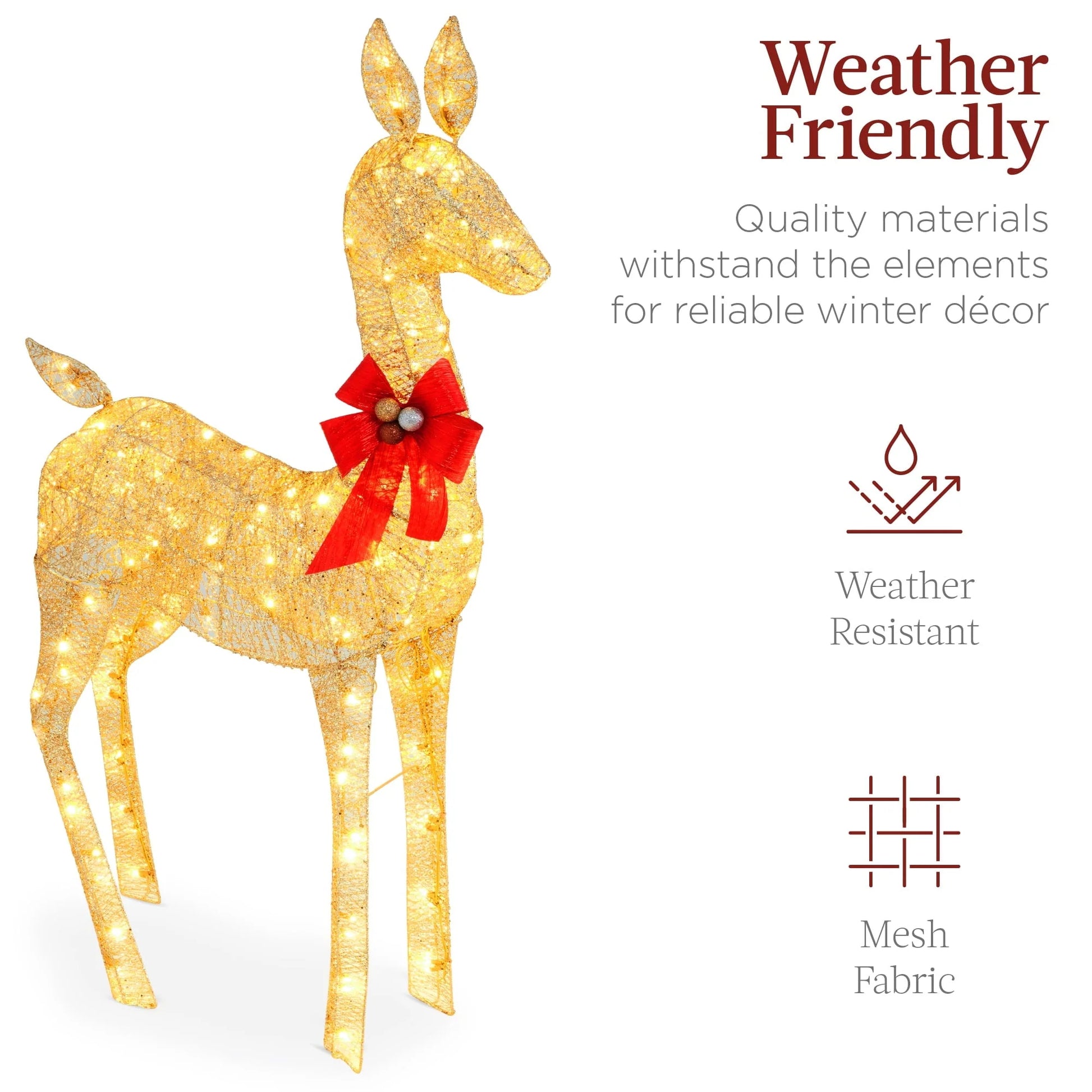 Best Choice Products 2-Piece Lighted Christmas Deer Set Outdoor Yard Decoration with 210 LED Lights, Stakes - Gold