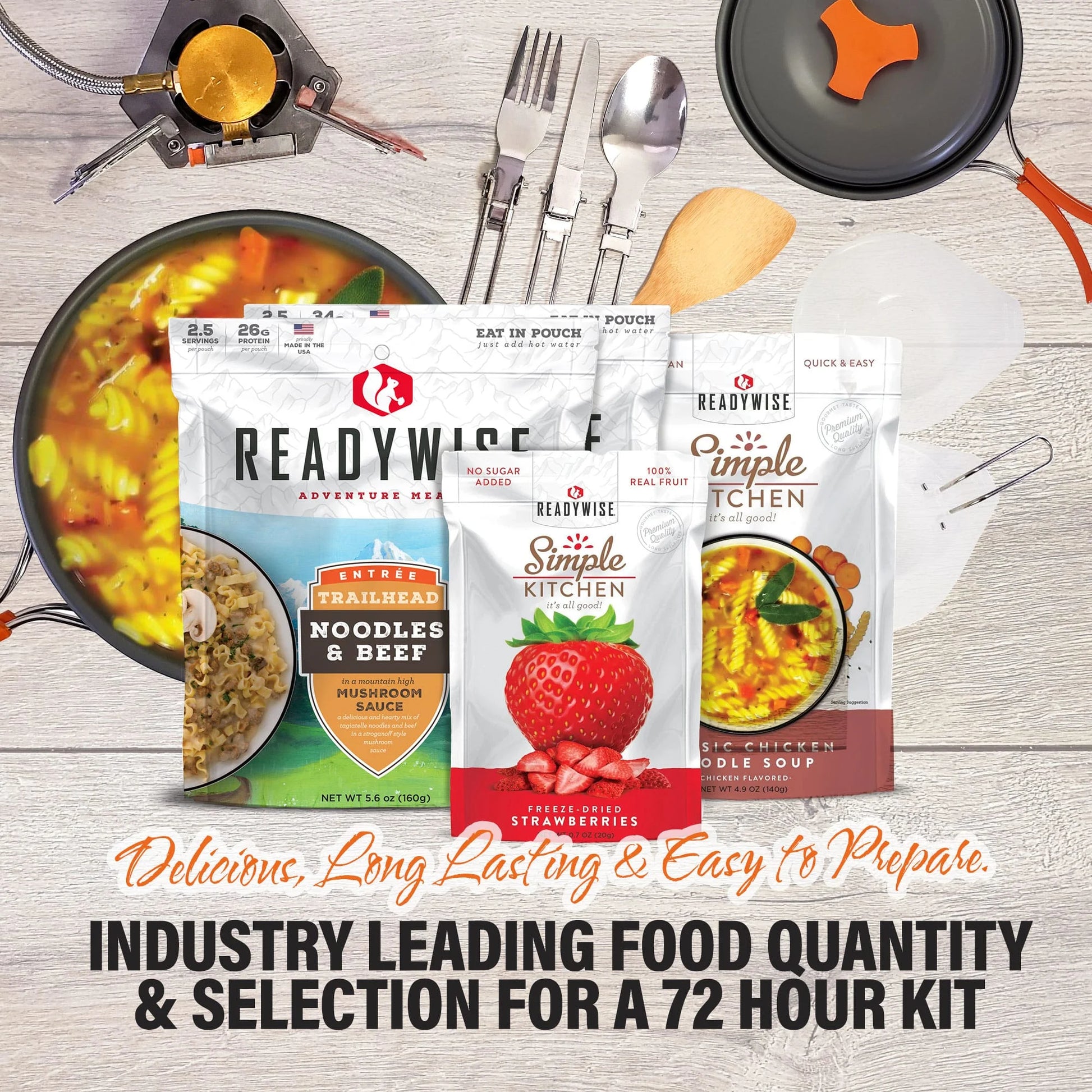 Family Comfort 72 Emergency Survival Kit/Backpack - 72 Hour for 2 People - Disaster Preparedness - Delicious ReadyWise Food, Gear, Lighting, First Aid, Tools & More - Camo