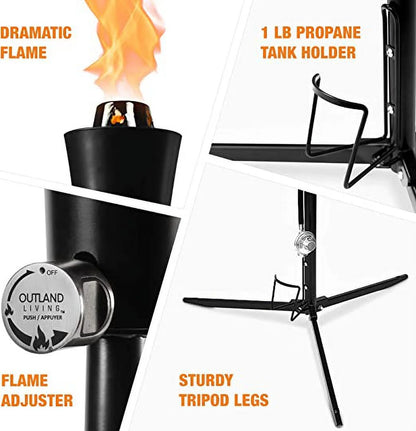 1lb Outdoor Propane Gas Tiki Style Torch - Easily Transform Your Place Into an Elegant Paradise with this Portable 71 inch Long Burning Torch Lighting That Will Compliment any Yard, Pathway, Backyard