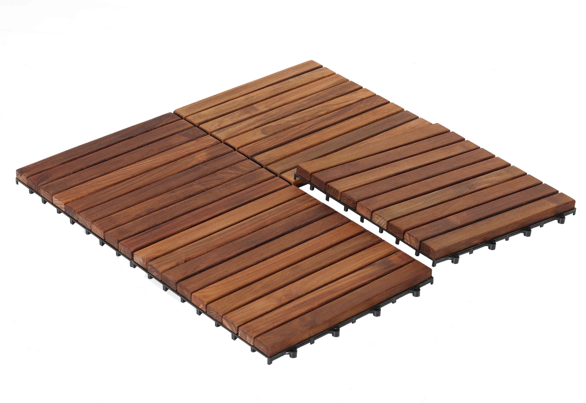 Bare Decor EZ-Floor Interlocking Flooring Tiles in Solid Teak Wood (Set of 10), Long 9 Slat