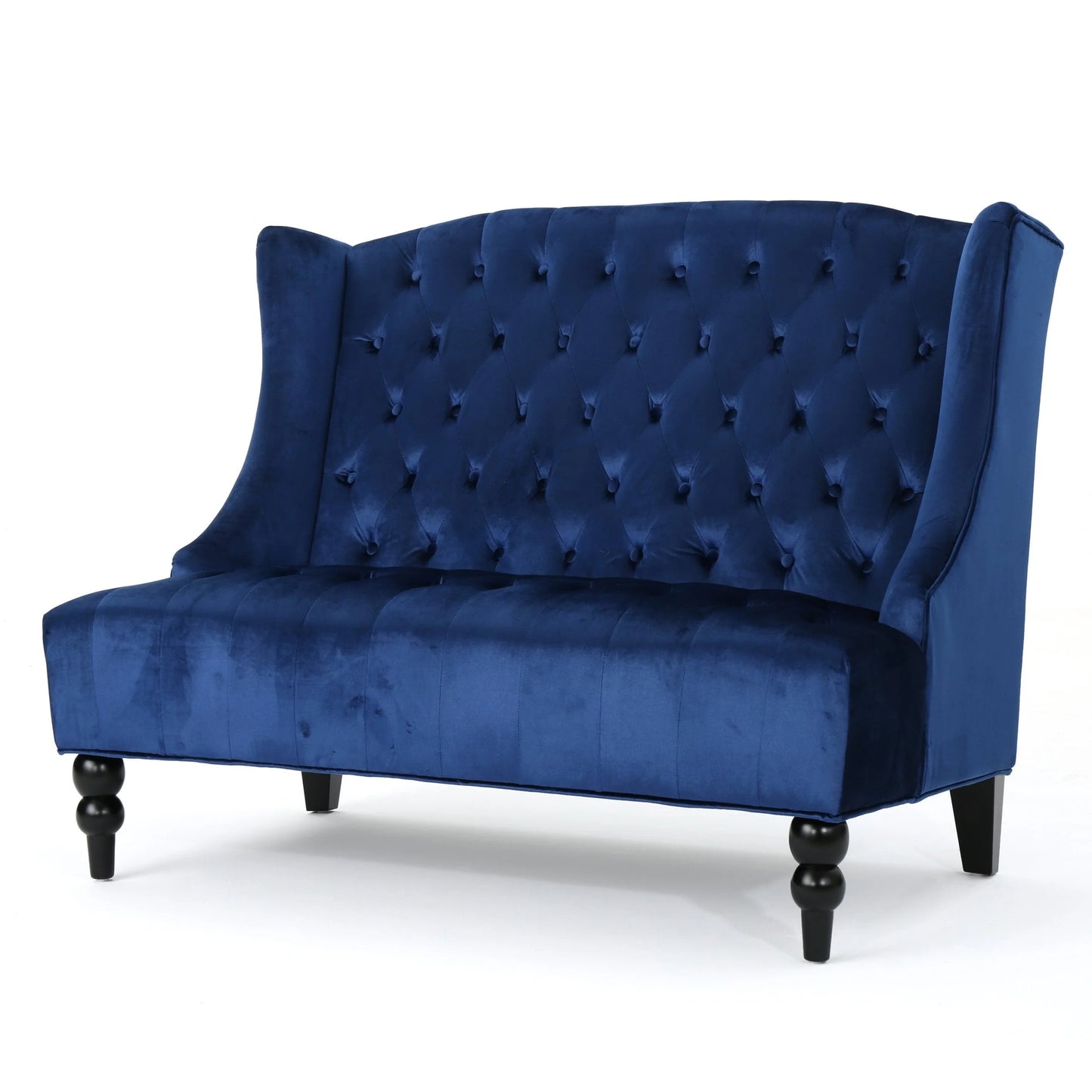 Christopher Knight Home Leora Modern Glam Tufted Velvet Wingback Loveseat by Armless Emerald Semi-Firm