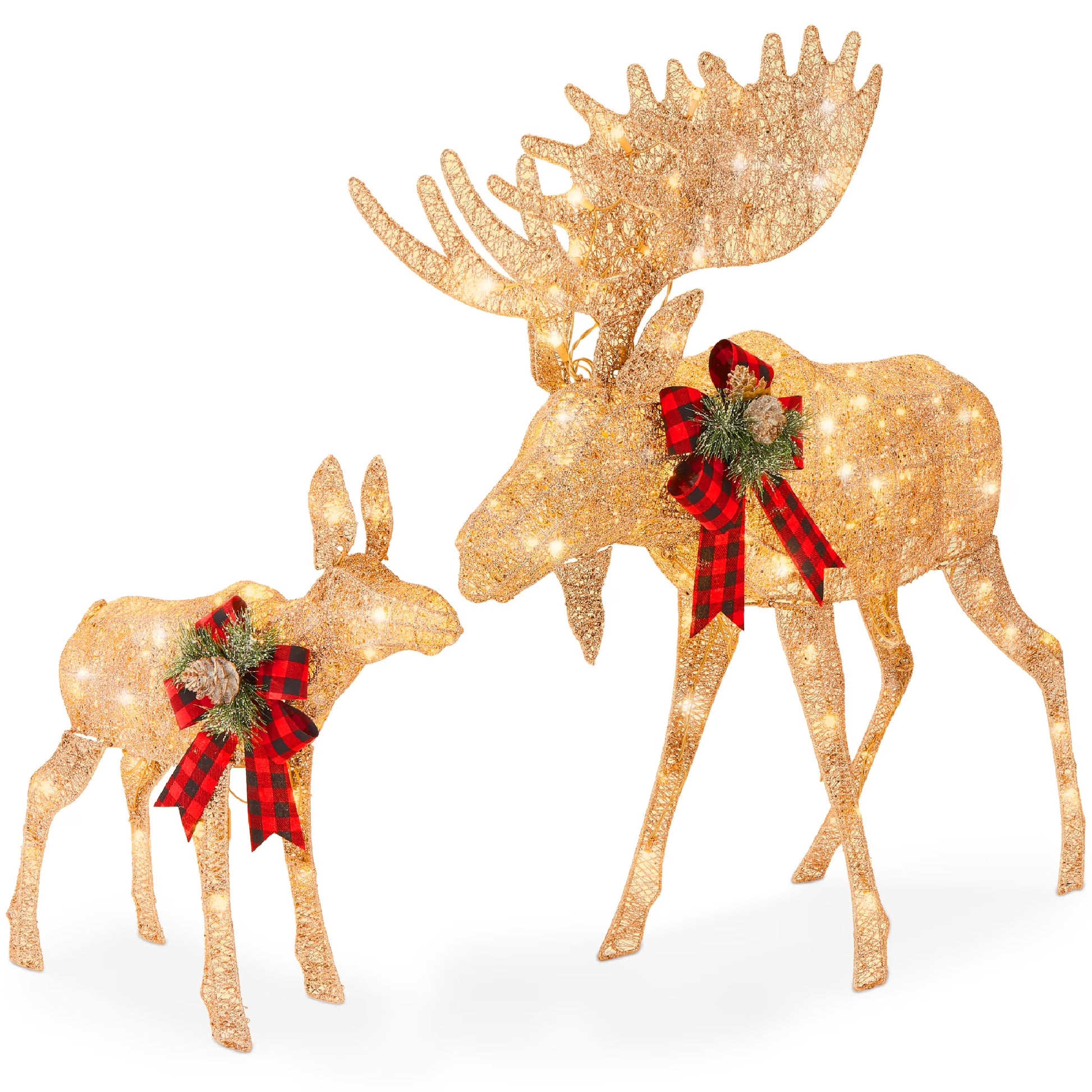 Best Choice Products 2-Piece Moose Family Lighted Christmas Yard Decor Set w/170 LED Lights, Stakes, Zip Ties - Gold
